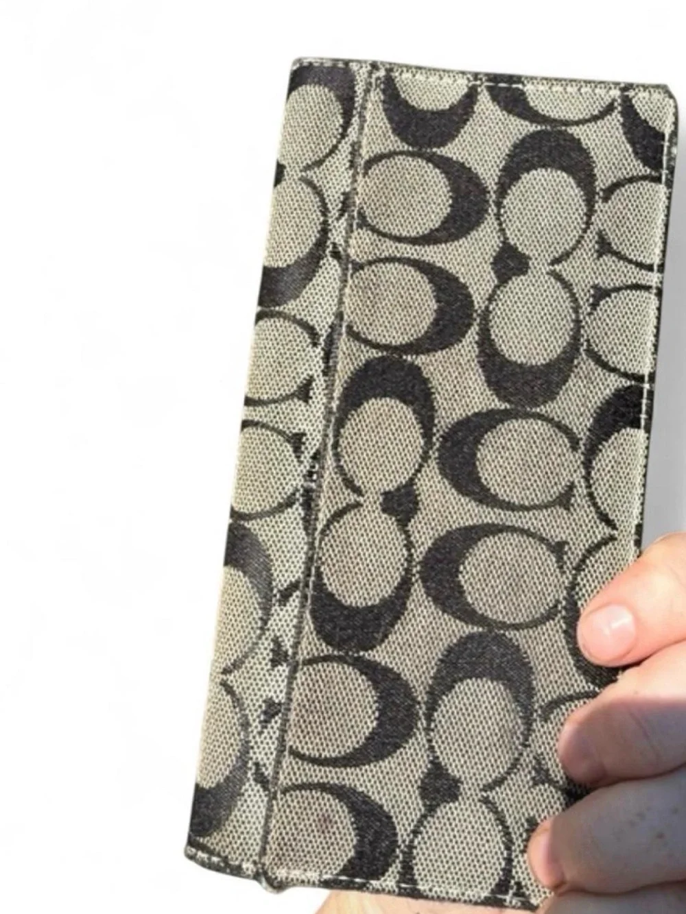 Coach Signature Canvas Money Clip Wallet in Khaki and Black